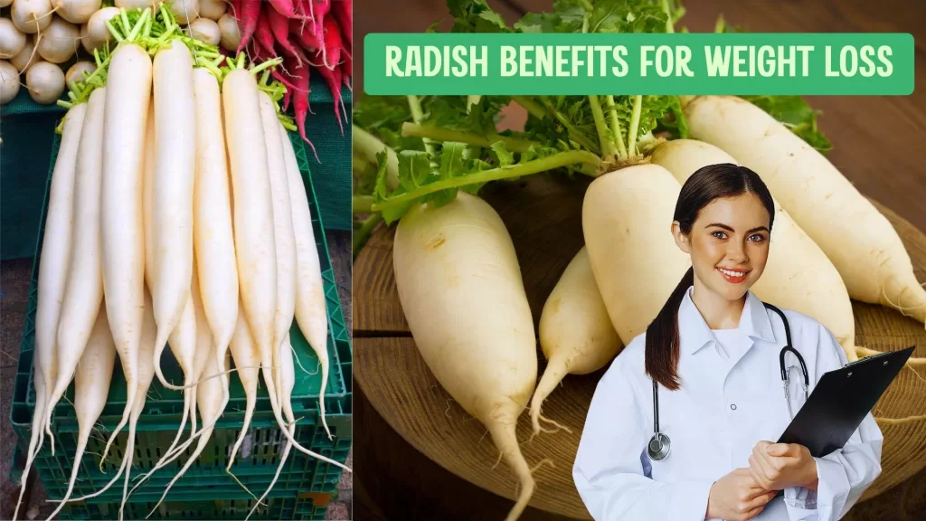 Fresh red radishes sliced on a wooden cutting board, highlighting their low-calorie, high-fiber content ideal for weight loss and healthy eating.
